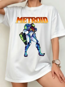 Unisex Metroid Samus Aran Neon Style T-Shirt, Modern Sci-Fi Design - White - View 8