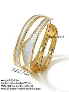 VceTd 2PCS/1PC Fashionable Versatile Style Stainless Steel Women's Bangle With Enamel Craft And Geometric Line Design, Suitable For Women's Daily Life, Work Commute Or Casual Outings - Yellow Gold - View 12