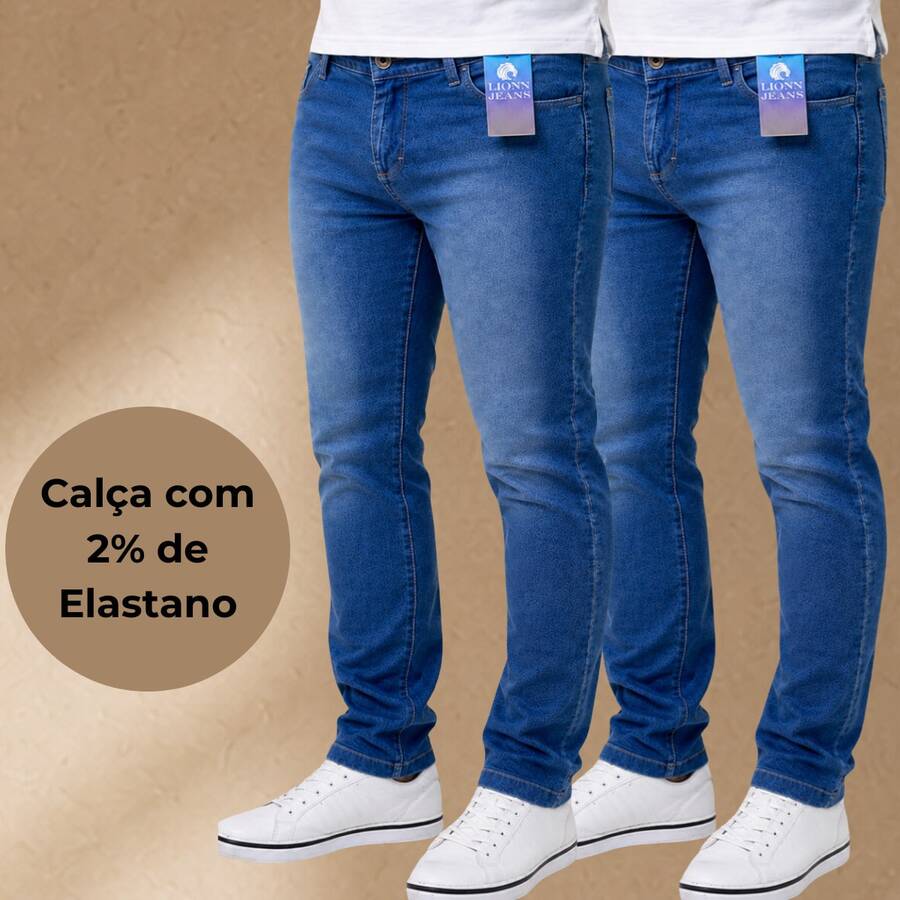 KIT 2 Men's Slim Fit Jeans Pants With Lycra And Elastane, Casual Fashion 2025, Men's Adult Denim Jeans, Gift For Fathers, Man - 兩條藍色褲子(二手) - 查看 1