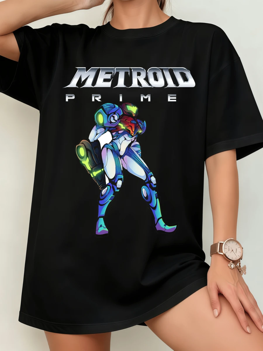 Unisex Metroid Prime Samus Aran T-Shirt, Neon Sci-Fi Graphic - 黑色 - 查看 1
