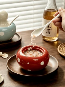 1pc Cute Mushroom Shaped Ceramic Seasoning Jar With Spoon, Multi-Purpose Salt & Sugar Canister, Kitchen Storage Jar, Coffee & Sugar Jar, Afternoon Tea Utensil, Home Decor Gift - Multicolor - View 10
