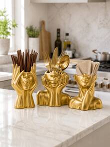Luxury Gold Cutlery Stand, Artistic Sculpture Design, Can Store Spoons, Forks And Other Kitchen Utensils, Modern Home Decor, Tabletop Accessory, Unique Housewarming Or Gift For Loved Ones - Multicolor - View 11
