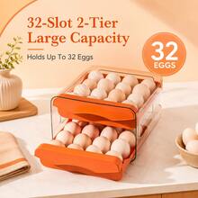32-Slot Double-Layer Transparent Egg Storage Box, Stackable Pull-Out Egg Holder Tray With Grooves, Suitable For Chicken & Duck Eggs, For Kitchen Fridge And Pantry - Multicolor - View 7