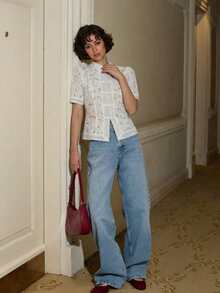 Spring/Autumn Elegant White Lace Crochet Floral Stand Collar Fitted Blouse, Fashion Commuter Top With Design Sense, French Romantic Style Summer - White - View 5