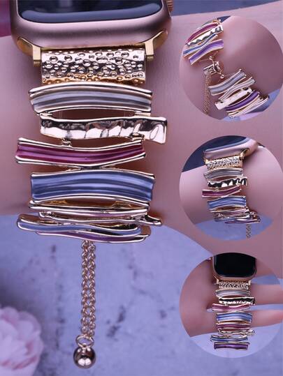 1pc Bohemian Style Women's Colorful Asymmetrical Geometric Patchwork Design Zinc Alloy Watch Band, Suitable For 38/40/41/42/44/45/46/49MM Dial Size , Compatible With S10/S11 Ultra1/2/3 Series9/8/7/6/5/4/3/SE/2/1 (Watch Not Included), Daily Wear, Party, Banquet, Vacation, Also Suitable As Holiday Gift