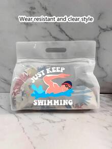 Just Keep Swimming 印花透明托特包，便攜式游泳裝備收納袋 - 堅固的拉鍊袋可用於存放泳衣和海灘用品，防水海灘包，女性透明泳池托特包，體育場認可的游泳、健身、度假和日常使用海灘包，給游泳愛好者和海灘愛好者的完美禮物 - 彩色 - 查看 12