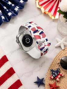 1條美國國旗煙火帽子款柔軟舒適矽膠錶帶，適用於Apple Watch 38mm 40mm 41mm 42mm 44mm 45mm 49mm，適用於Apple Watch Series Ultra/S11/S10/SE/8/7/6/5/4/3/2/1，愛國美國國旗圖案中性時尚智慧手錶配件錶帶，日/節日慶祝禮物 - 彩色 - 查看 5
