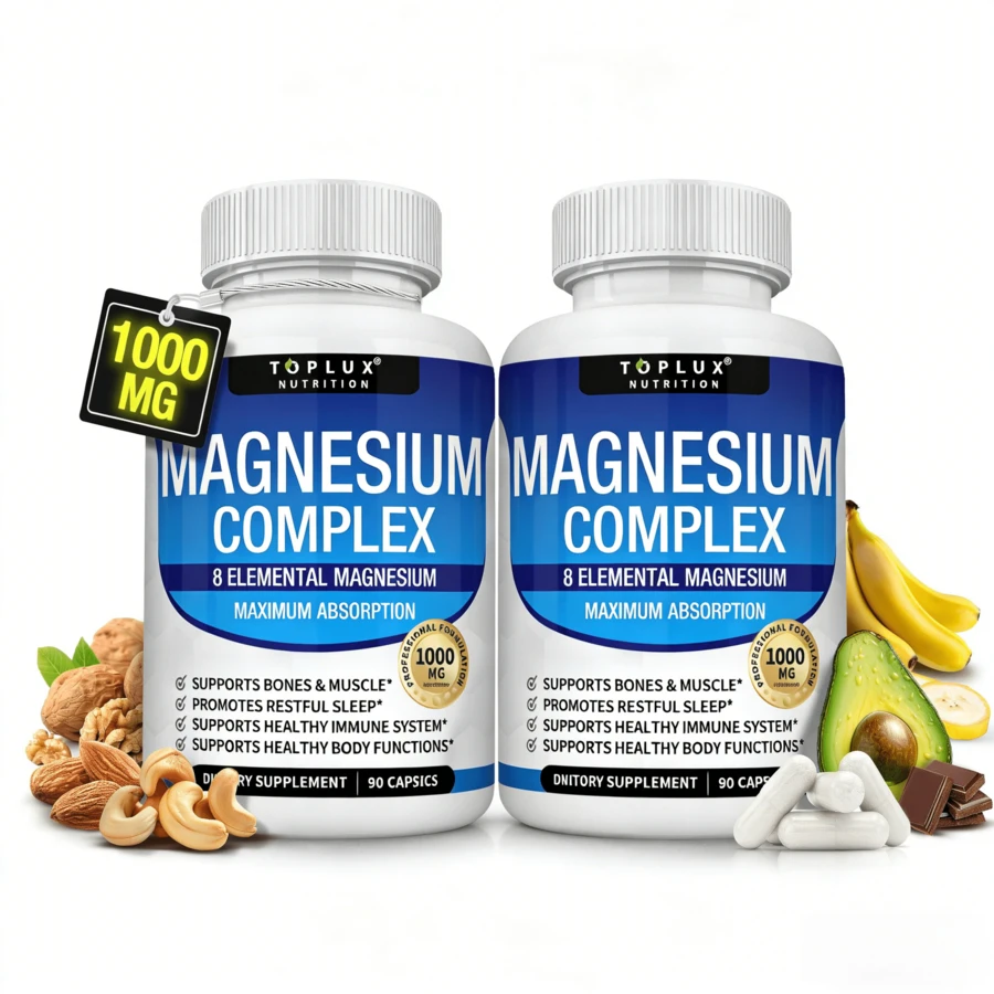 Magnesium Glycinate Magnesium Complex Supplement 8 Elemental 1000mg - Citrate, Malate, Taurate, Easy Absorption For Bones 90 Capsules Healthcare Fitness Dietary Edible Natural Bathroom Calcium Healthy Immune System Healthy Body Function Muscle - 2個 - 查看 1
