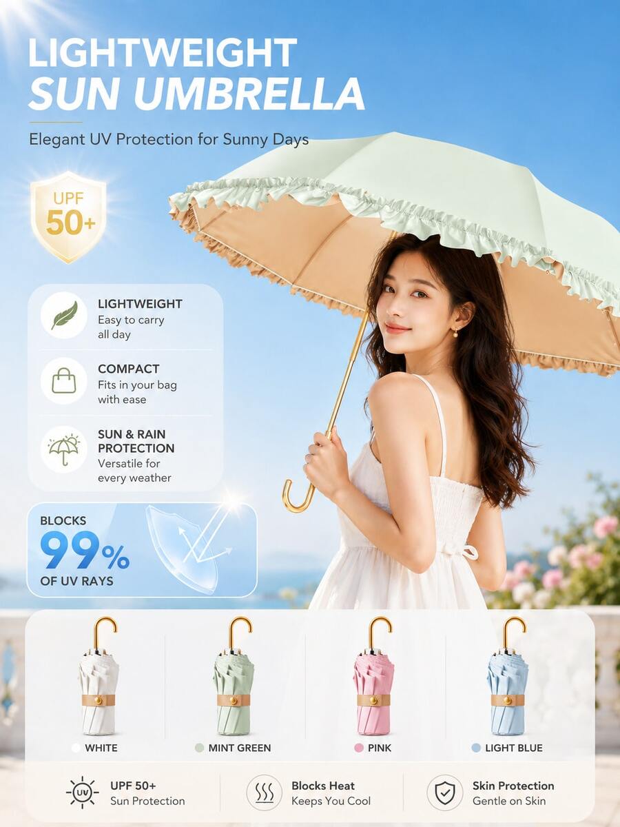 Women's Creative Folding Umbrella, Dual-Use Sun And Rain Protection Design, Portable UV Protection Umbrella, Suitable For Daily Use And Gifting - Multicolor - View 1