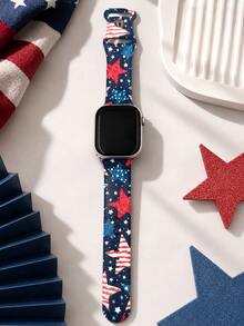 1條藍色背景白藍紅星柔軟舒適矽膠錶帶，相容Apple 38mm 40mm 41mm 42mm 44mm 45mm 49mm，相容 Series Ultra/S11/S10/SE/8/7/6/5/4/3/2/1，愛國美國國旗圖案中性時尚手錶配件，智慧手錶替換錶帶，日/節日慶祝禮物 - 彩色 - 查看 4