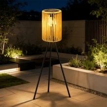 1pc Rattan Solar Floor Lamp, Outdoor Garden Deck Lamp, Spring Outdoor Restaurant Desktop Atmosphere Lighting Fixture, Light Source Sensing Control, 3 Adjustable Heights, Suitable For Camping Corridors, Deck Steps, And Path Decoration - Solar - View 9