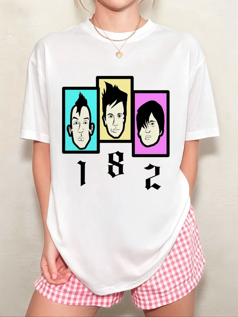 Unisex Blink-182 Fan Merch T-Shirt, Commemorative Edition Featuring Band Members, Oversized Fit For Men And Women - White - View 1