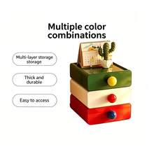 Macaron Color Dopamine Aesthetic Desktop Ornament, Stackable Multi-Layer Drawer Storage Box With Round Knob, Cute Macaron Bright Color Desktop Decoration, Suitable For Cosmetics, Stationery, Jewelry, Earrings And Small Office Accessories - Multicolor - View 4