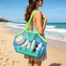 1pc Large Mesh Beach Tote Bag With Shoulder Strap, Sand-Proof And Quick-Dry Beach Storage Bag, Suitable For Swimming Pool, Camping Gear Storage, Shells, Outdoor Travel Bag, Water Sports, Toiletries Storage, Hawaii - Multicolor - View 7