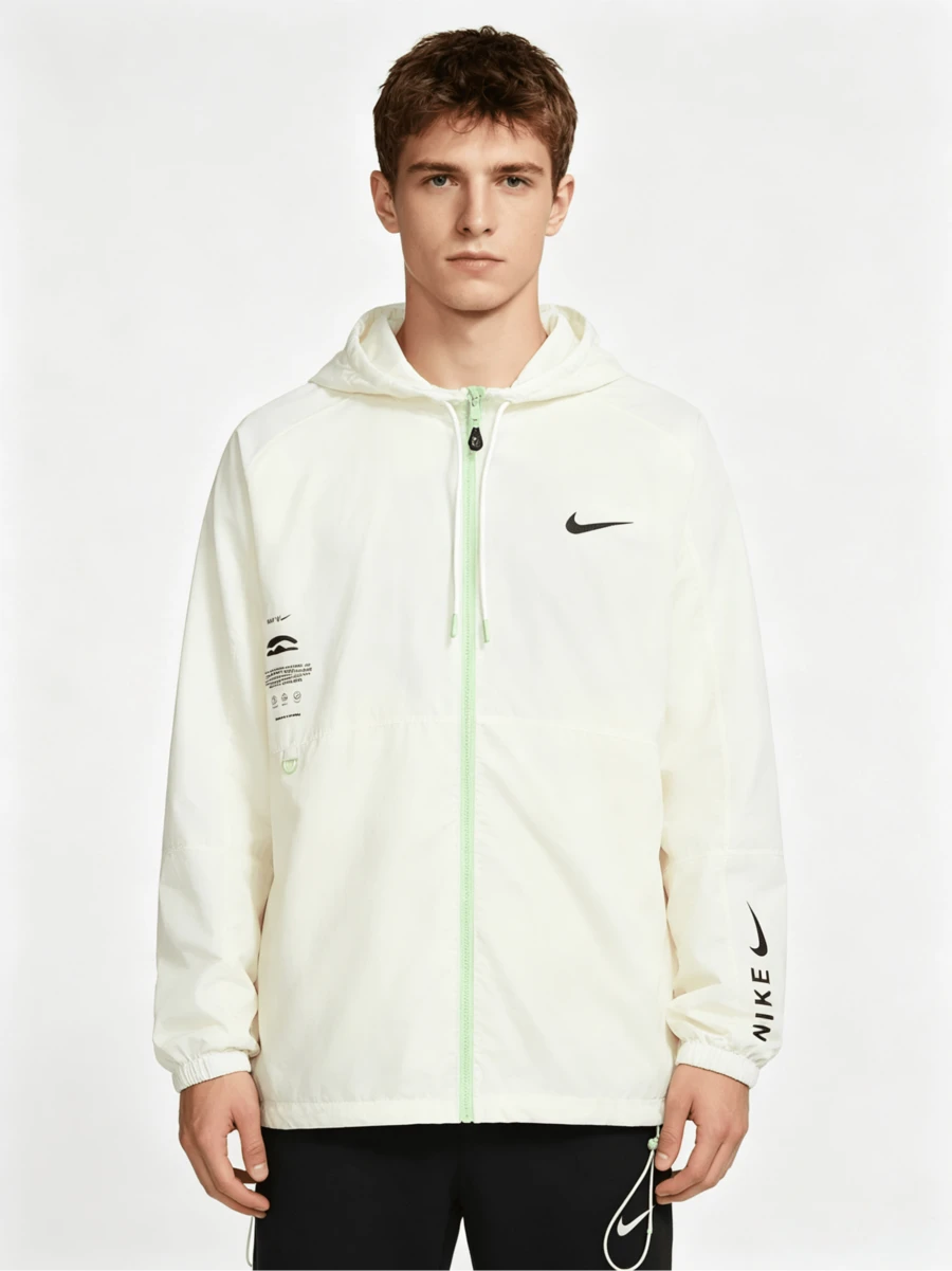 Nike Sportswear 拼色連帽百搭輕便防風網眼拉鍊長袖外套外套男款米白色 - 米白色 - View 1