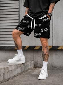 Midnight All-Over Print Drawstring Mesh Shorts, Men's Casual Loose Basketball Shorts, Streetwear Hip-Hop Print Shorts, Suitable For Daily, Sports And Urban Street Style - Black - View 2