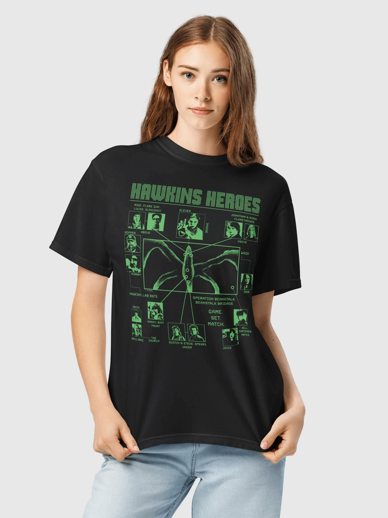 Camiseta retro de manga corta con estampado desgastado y lavado retro - Negro - Ver 1