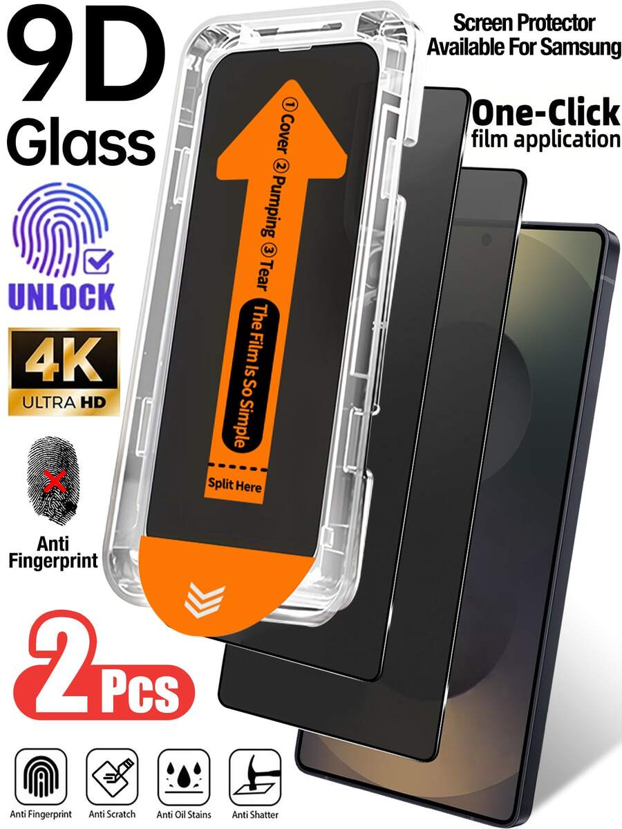 CASECOPS 2 piezas Protector de pantalla de vidrio templado con privacidad, con función de eliminación automática de polvo, compatible con Galaxy S25 6.2 pulgadas/ 17 Pro Max 6.9 pulgadas, película de vidrio templado de cobertura completa anti-espionaje, sin burbujas, fácil instalación, dureza 9H, con kit de instalación fácil, compatible con fundas de teléfono, compatible con Galaxy S25 Ultra S24+ S23 S22 Series (se requiere volver a registrar la huella dactilar)/ 17 Pro/16 Pro Max/15 Pro/14/13/12/11 Series - Negro - Ver 1