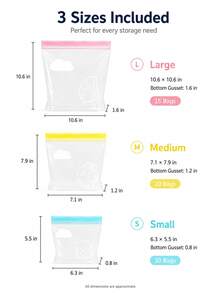 65PCS Reusable Stand-Up Storage Bags Set, Clear Double-Seal Zipper Bags With Wide Bottom, Small Medium Large Sizes For Kitchen, Fridge, Travel, Snacks, Produce And Home Organization - View 11
