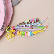 1 pieza Encanto de bolsa de cuerda con borla arcoíris personalizada, accesorio de cartera lindo, llavero con nombre personalizado, encanto de mochila colorido, colgante de letra personalizada. - Multicolor - Ver 29
