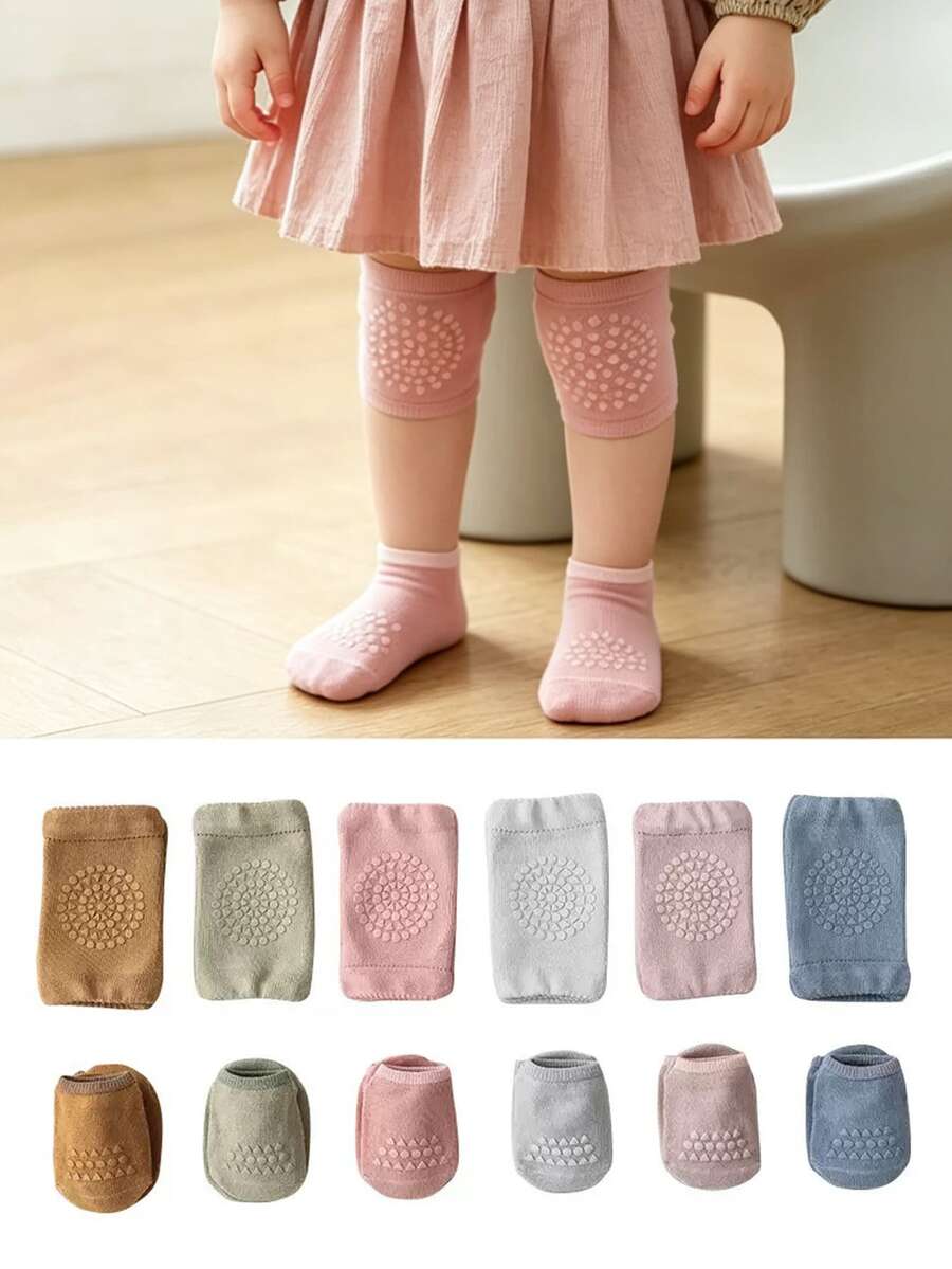 Set de 3 piezas (Rodilleras + Calentadores de piernas antideslizantes) Nuevo estilo aleatorio Rodilleras transpirables para niños y calentadores de piernas antideslizantes para bebés que gatean en el suelo, protección de rodillas para bebés - Multicolor - Ver 1