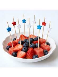 100pcs (12cm/4.72in) Cute Creative Red White Blue Star Fruit Picks, Hand Washable Food Toothpicks Suitable For Sandwiches, Ham, Appetizers, Weddings, Bridal Showers, Birthday Celebrations And Party Decorations - Multicolor - View 9