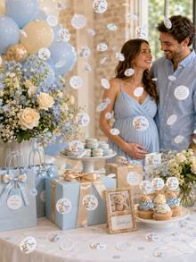 200pcs-Customizable Name Double-Sided Teddy Bear Party Confetti: Includes Cloud, Balloon, Teddy Bear Designs, Suitable For Baby Shower And Theme Parties - Multicolor - View 4
