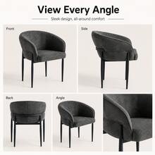 Modern Curved Fabric Dining Chair, Soft Backrest Casual Dining Chair, Metal Leg Kitchen Chair, Suitable For Living Room/Reading/ - Grey - View 6