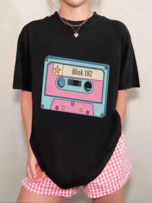 Blink-182 Unisex Cassette T-Shirt In Pink And Blue, Versatile Neutral Style - Black - View 8