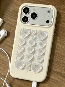 可愛韓風多巴胺閃亮愛心吸盤貼片手機殼 適用於 iPhone 17 Pro Max 17 Pro 17 16 Pro Max 16 Pro 16 15 Pro Max 15 Pro 15 14 Pro Max 14 Pro 14 13 Pro Max 13 Pro 13 12 Pro Max 12 Pro 11 軟矽膠背蓋 - 白色 - 查看 2