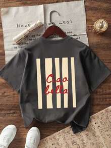 Tween Girl Casual Fun Print Crew Neck Pullover Short Sleeve T-Shirt Summer Top - Dark Grey - View 2