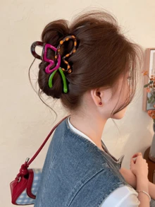 1pc Women's Contrast Color Butterfly Hair Claw Clip, Hollow Design, Strong Grip, Suitable For Spring/Summer, Daily Commute, Travel, Afternoon Tea Summer Hair Accessories Vacay Hair Clips - Red and Green - View 3