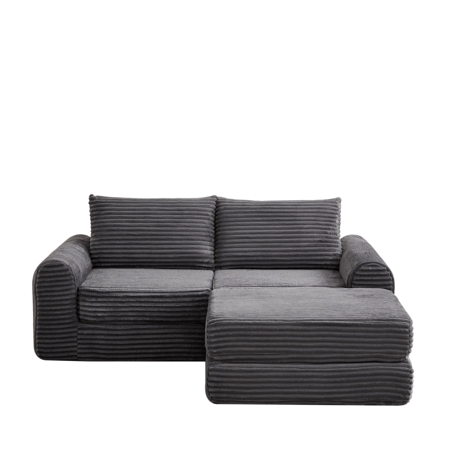 2-In-1 Corduroy Sofa Bed Cord-Zwei-In-Eins, With Two Pillows, Elegant Curved Armrests, Removable Footrest And Modular Arrangement. - 灰色 - 查看 1