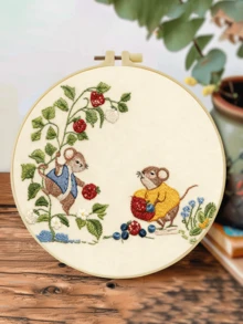 New Embroidery Kit, Adult Beginner Embroidery Set, 15x15cm/5.9x5.9 Inch, 20x20cm/7.9x7.9 Inch, Swimming Cat, Yoga Frog, Raspberry Picking Mouse, Cat And Green Plant Embroidery Patterns, Handmade DIY Embroidery Kit, Embroidery Stitch Practice, Includes Embroidery Fabric, Step-By-Step Instructions, Embroidery Hoop And Needle & Thread, Suitable For Embroidery Enthusiasts, Suitable For Thanksgiving, Christmas, Gift Giving, Suitable For Home, Garden, Office Decorative Crafts - A - View 15