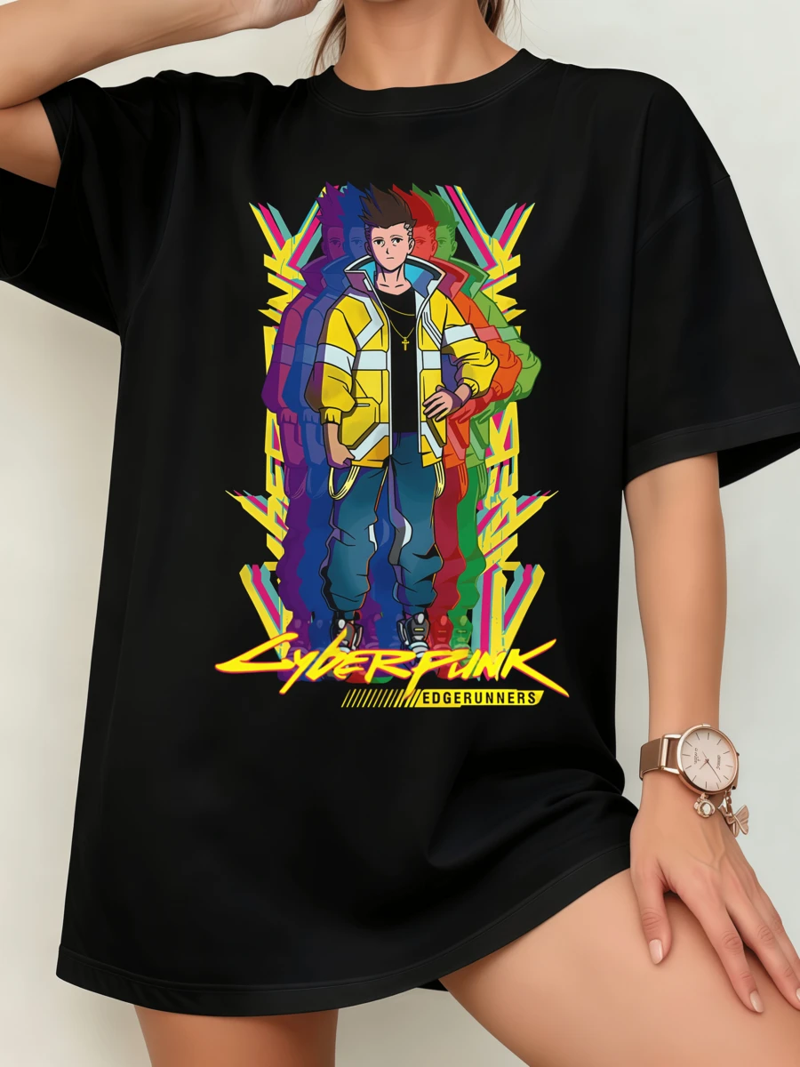 Black Unisex T-Shirt With David Color Overlay Pose & "CYBERPUNK EDGERUNNERS" Logo - Cyberpunk Edgerunners Design - Black - View 1
