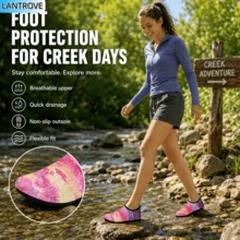 LANTROVE Pink Women's Water Shoes With Lavender Pattern, Perfect For Swimming, Surfing, Diving, And Other Water Sports – A Must-Have For Summer Beach Activities. - 026粉色 - 查看 2