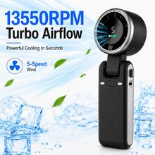 Portable Handheld Turbo Fan, 5000mAh Battery Operated, Up To 12 Working Hours, 5 Gear Wind, LED Display, 180-Degree Foldable, 3-In-1 Hand Fan, Rechargeable Stylish Fan With Air-Turbo-Tech Cooling For Outdoor Activities, Travel, Work&Beach Trip Essentials - 3-in-1 Fan (Hand, Neck & Desk) - 查看 3