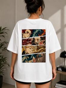 Anime DemonSlayer Chibi Slayer T-Shirt, Men's And Women's Short Sleeve, Casual Streetwear Style, Modern Streetwear T-Shirt, Unisex (Men's And Women's) - 白色 - 查看 1