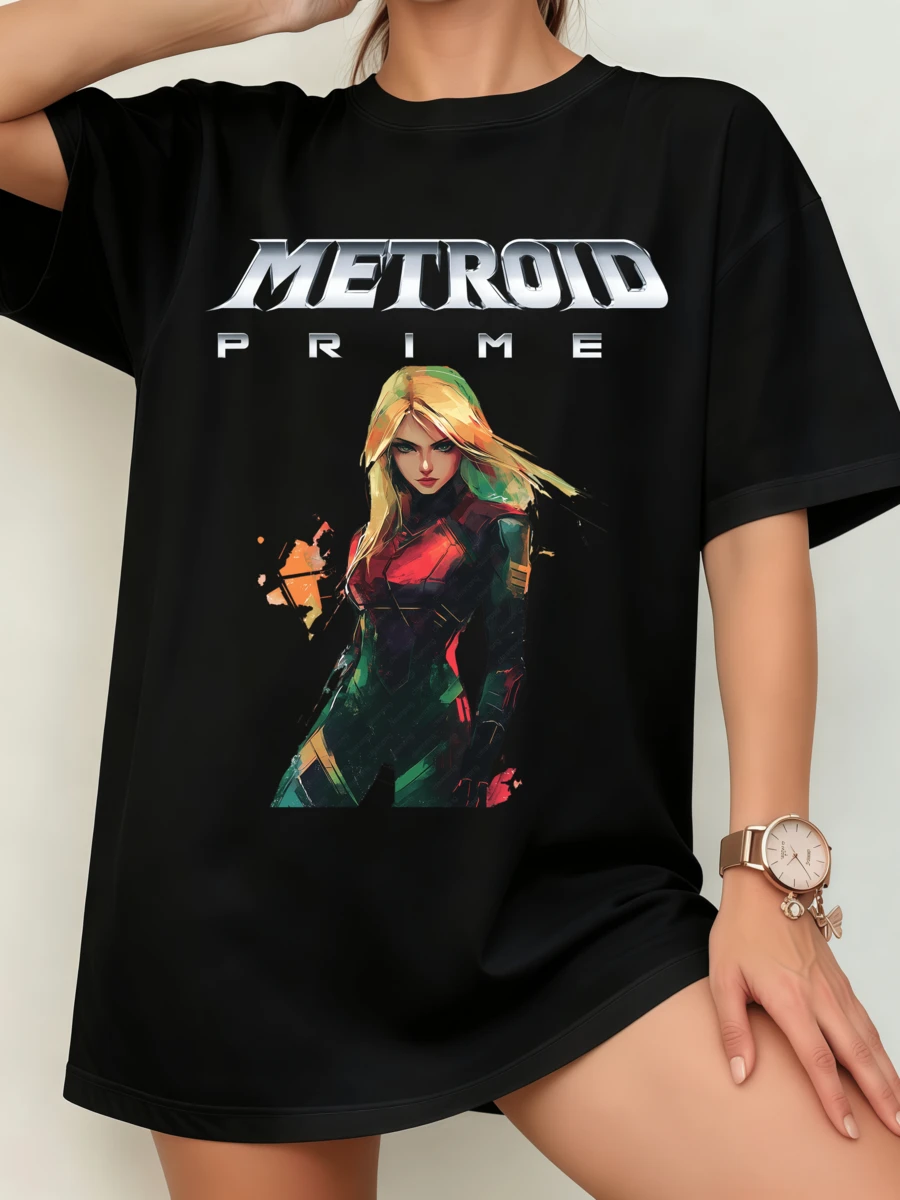Unisex Metroid Prime Samus Aran Art Style T-Shirt, Sci-Fi Design - Black - View 1