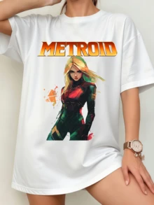 Unisex Metroid Samus Aran Without Helmet T-Shirt, Anime Style Graphic - 白色 - 查看 10