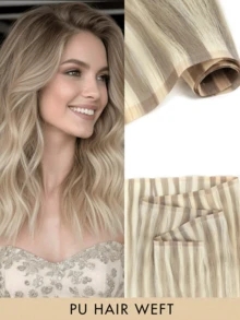 Remy Human Hair Extensions, PU Seamless Tape-In Straight Natural Hair Weft, Invisible Tape Hair Extensions - Multicolor - View 34