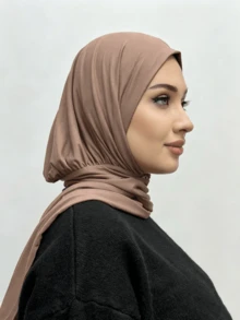 1pc Muslim Instant Wear Hijab, Soft Breathable Anti-Pilling Fabric, Suitable For Muslim Daily Wear All Year Round - Khaki - View 3