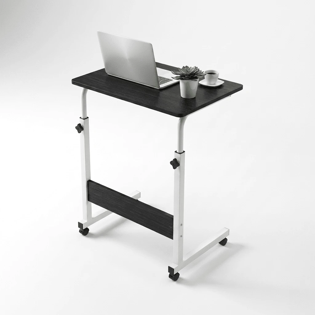 Adjustable Side Table With Wheels For Laptop, Smart Multipurpose Portable Desk For Bed And Sofa