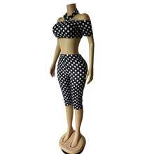 Women's Sexy Polka Dot Off Shoulder Crop Top & Bodycon Shorts Two Piece Set With Slight Stretch Fabric For Elegant Style - Black - View 4