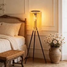 1 pieza Luz solar de piso con trípode para exteriores, luz solar de ratán, luz de porche con altura ajustable, luz de ambiente para patio, camping y fiestas, luz de decoración estilo rural para interiores y exteriores, adecuada para patio, terraza, jardín y decoración de porche - energía solar - Ver 11