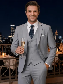 Men Suits - ライトグレー - チェックする 4