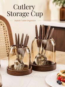 Exquisite Affordable Luxury Amber Glass Chopstick Holder, Dust-Proof Design, Fashionable Kitchen Utensil Storage Container, Suitable For Knives, Forks, Spoons, Ideal For Home Kitchen, Dining Table And Restaurant - View 7