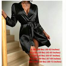 Sexy Satin Long Bathrobe For Women, Lightweight Loungewear & Sleepwear, Loose Open Front Tie Waist Nightgown Robe For Home & HotelSizes Run Small. See Product Description For Size Information. - 黑色睡袍 - 查看 2