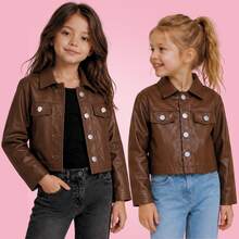 Girls' Modern Faux Leather Jacket, Sizes 2 To 10 Years - Rust Brown - View 4