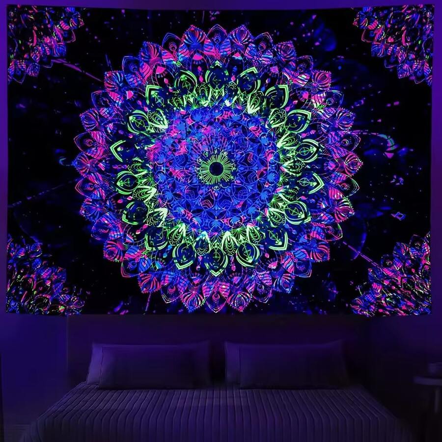 1pc Neon Illusion Hamsa Hand Tapestry Cosmic Nebula All Seeing Eye Meditation Room Bohemian Bedroom Home Decor Tapestry - Camel - View 1